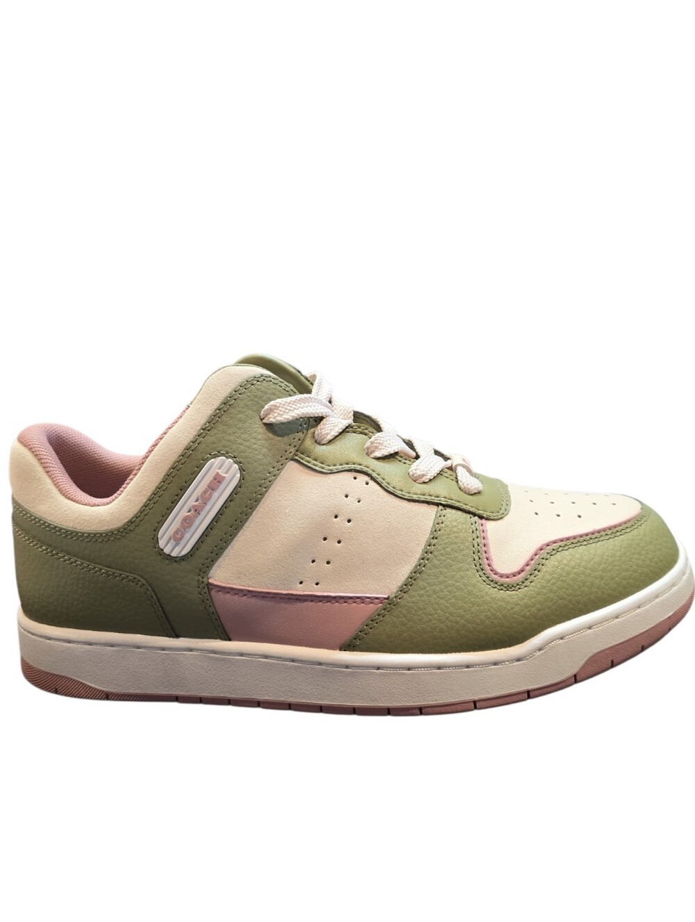 Coach C201 Sneakers, Women's Size 9, Olive Green, Rose, & Creme Colorway